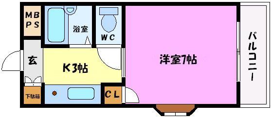 メゾン三松(1K/6階)の間取り写真