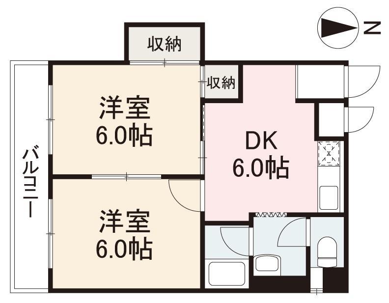 リバーボールマンション(2DK/4階)の間取り写真