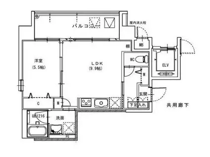 SUN FOREST 鹿田(1LDK/5階)の間取り写真