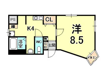 ハートワン(1K/3階)の間取り写真