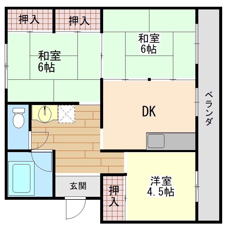 夏吉グリーンハイツ(3DK/2階)の間取り写真