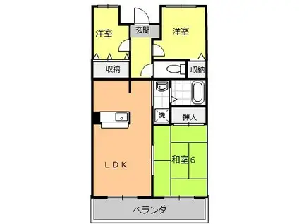 セレコート住道(3LDK/2階)の間取り写真
