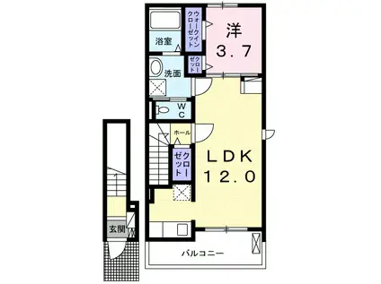 グリーンホームIII 1LDKBHT(1LDK/2階)の間取り写真