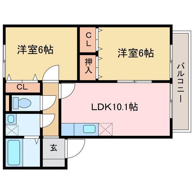マリベール八幡(2LDK/2階)の間取り写真