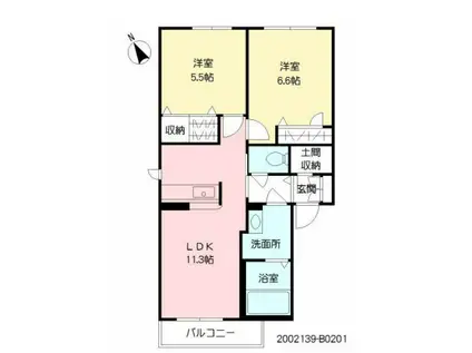 メゾンケイB棟(2LDK/1階)の間取り写真