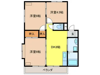 シティパレスB(3DK/3階)の間取り写真