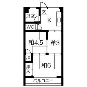 カヤノビル(3K/6階)の間取り写真