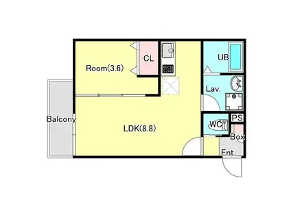 ジーメゾン狭山富士見(1LDK/3階)の間取り写真