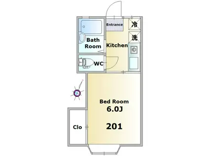 米倉ハイツII(1K/2階)の間取り写真