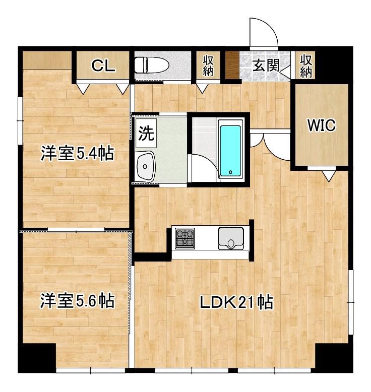 LA FELIZ魚町(2LDK/14階)の間取り写真