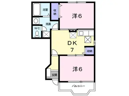 パルク・ド・ポワールB(2DK/1階)の間取り写真