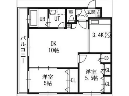 レイラ・ラ・セコンド(2LDK/1階)の間取り写真