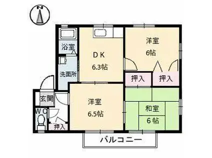 アートウインドウA棟(3DK/2階)の間取り写真