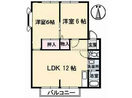 グリーンヒルズ太田 C棟(2LDK/2階)の間取り写真