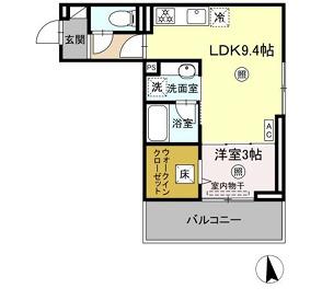 D-ROOM西町(1LDK/1階)の間取り写真