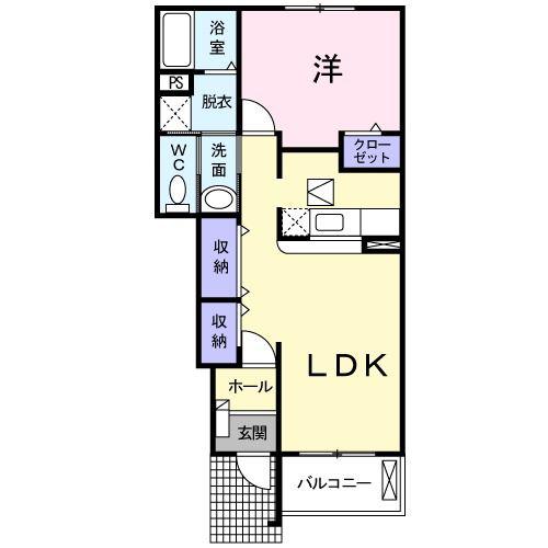 植松グランコートC(1LDK/1階)の間取り写真