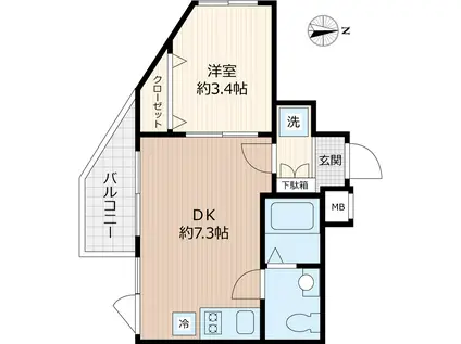 BEVERLY HOMES 下赤塚(1DK/4階)の間取り写真