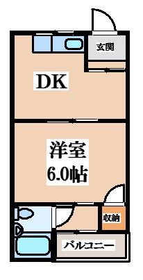 近鉄奈良線 枚岡駅 徒歩1分 2階建 築63年(1DK/2階)の間取り写真