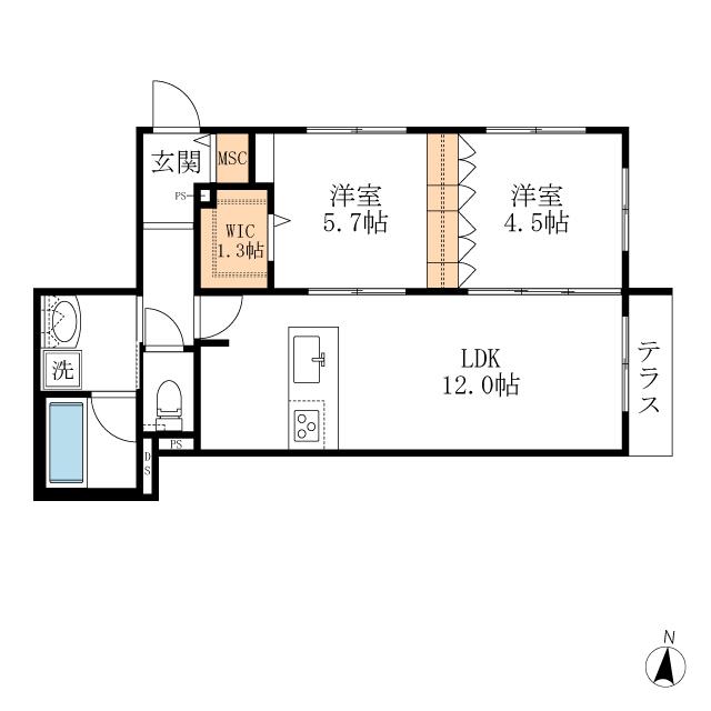 メゾン・ド・ファミーユ(2LDK/1階)の間取り写真