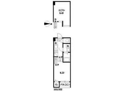 ハーモニーテラス十番(1K/2階)の間取り写真