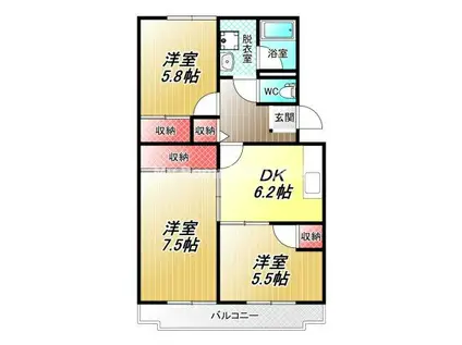 桐朋ハイツ(3DK/1階)の間取り写真