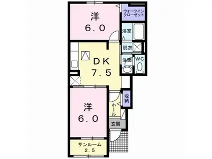 クレールII B(2DK/1階)の間取り写真
