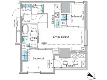 ラテスト白金台(2LDK/10階)の間取り写真