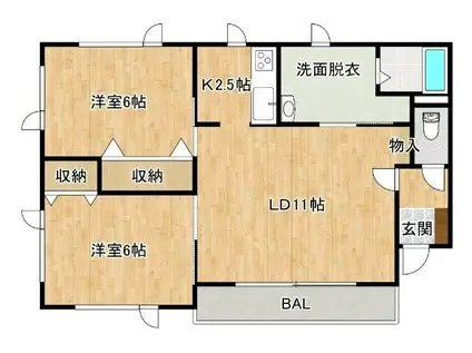 コーポハッピーリバーII(2LDK/1階)の間取り写真