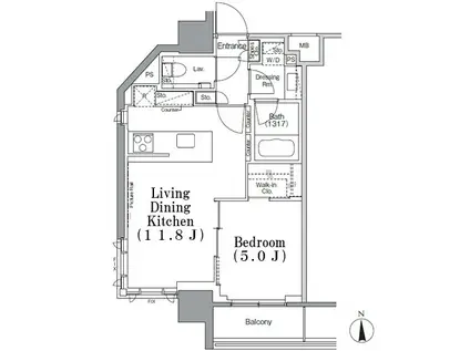 パークハビオ飯田橋(1LDK/5階)の間取り写真