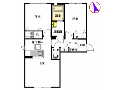 シャーメゾンアムール B棟(2LDK/1階)の間取り写真