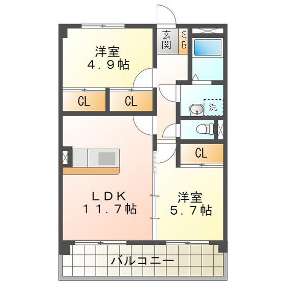 プリリアンスTAKEKOSHI(2LDK/1階)の間取り写真