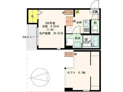 HR金田町(1K/2階)の間取り写真