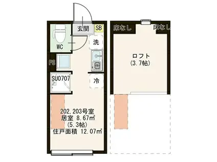 STUDIO24(ワンルーム/2階)の間取り写真