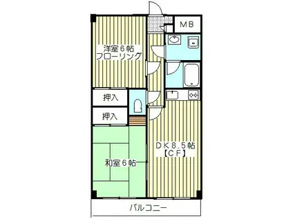 ライジングパレス(2DK/4階)の間取り写真