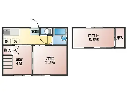 キャロットハイツ(2K/1階)の間取り写真