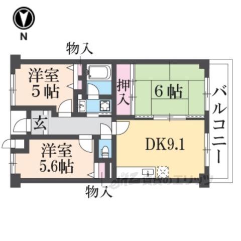 ジュネス東生駒(3DK/1階)の間取り写真