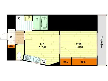 EZE京橋(1DK/3階)の間取り写真