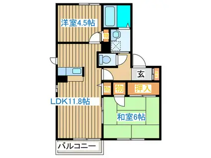 ヨーデンソレアードA(2LDK/2階)の間取り写真