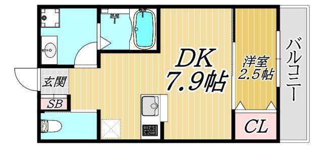 GAZELLE NOAH尼崎尾浜I(1DK/2階)の間取り写真