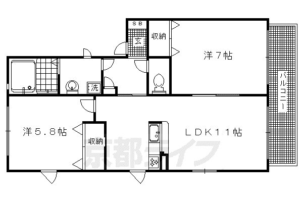 ドミール嵯峨野(2LDK/1階)の間取り写真