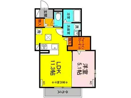 ヴィアルCITY市道(1LDK/2階)の間取り写真