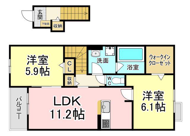 ベストライフ野面I(2LDK/2階)の間取り写真