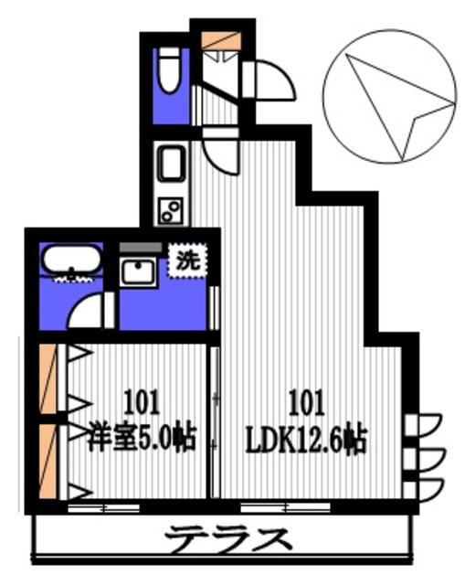 HALE登戸(1LDK/1階)の間取り写真
