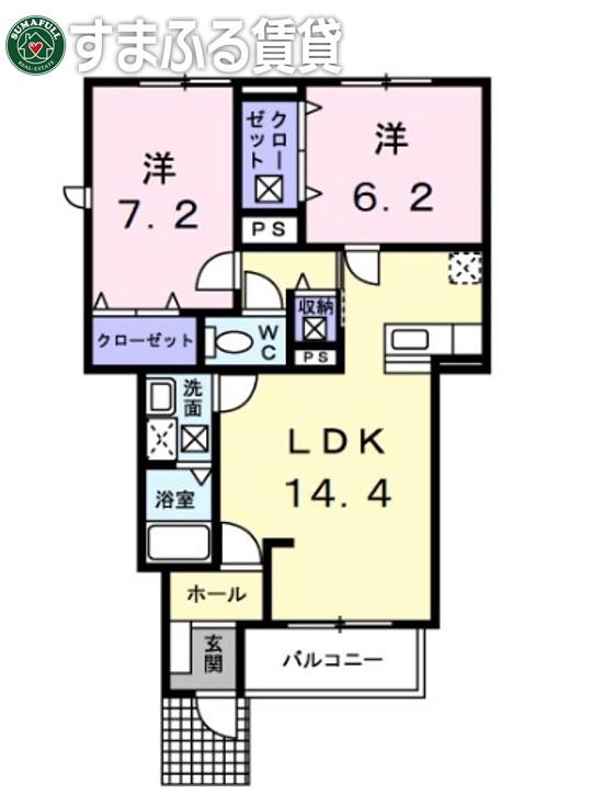 フローラ・ドミール(2LDK/1階)の間取り写真