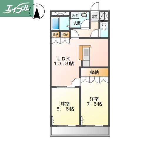 サンフィールド(2LDK/2階)の間取り写真