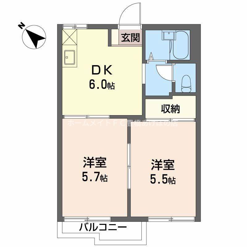フレグランス牛川 C(2DK/2階)の間取り写真