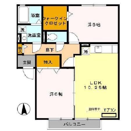 グランドゥール(2LDK/2階)の間取り写真