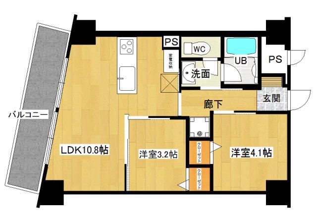 フクダ不動産八木駅前マンション(2LDK/5階)の間取り写真