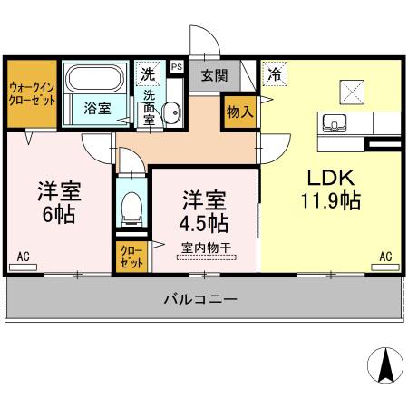 エスポアール・タカムラIII B棟(2LDK/1階)の間取り写真