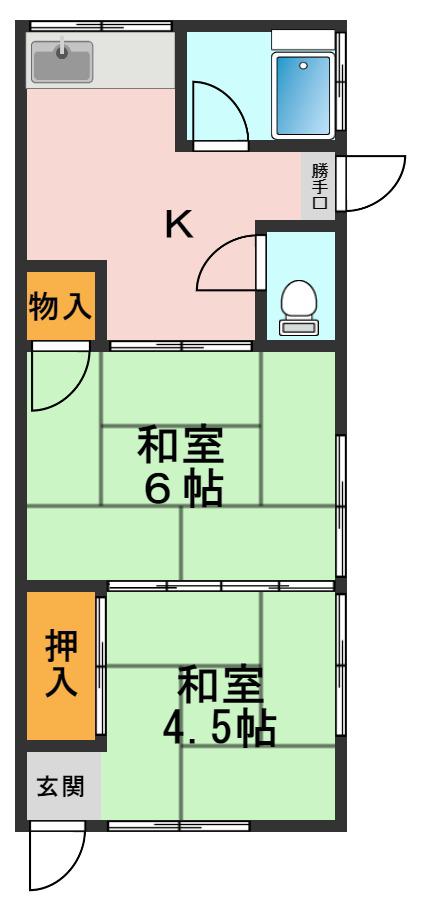 東小岩ハイム(2K/1階)の間取り写真